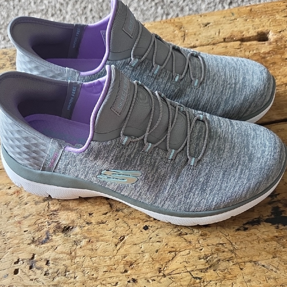 Skechers  Slip Ins Gray and Purple Slip-On Sneakers with Elastic Straps (New)